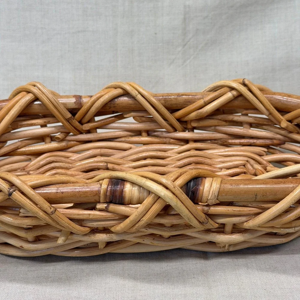 Vintage Natural Woven Rattan Wicker Oval Bread Fruit Basket Tray Co Decorn